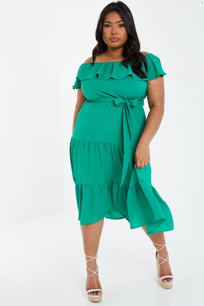 Curve Green Bardot Midi Dress